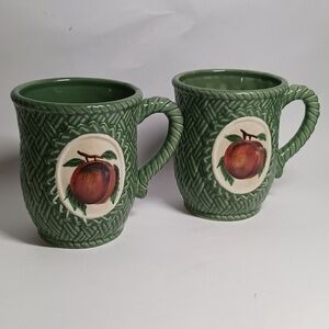 Noble Excellence Vintage Wicker 14oz Coffee Mugs Fruit Peach